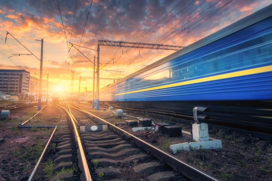 Modern passenger train at a railway station